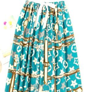 TEAL BLUE AND WHITE STARS AN BAMBOO PRINT LOUNGE PANTS O/S SILKY AND COMFY